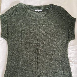 Pointelle Olive Green Short Sleeved Sweater, Large